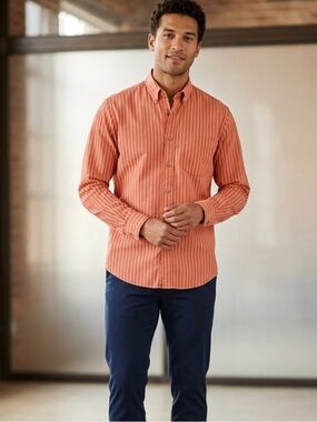 Chico's Men's Orange Striped Button-Down Shirt